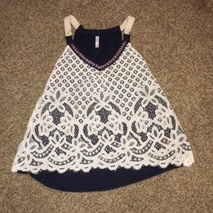 NWT WHITE LACE DARK BLUE TANK TOP!